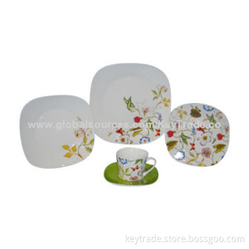 30pcs Fine Porcelain Dinner Set in New Square, with Decal